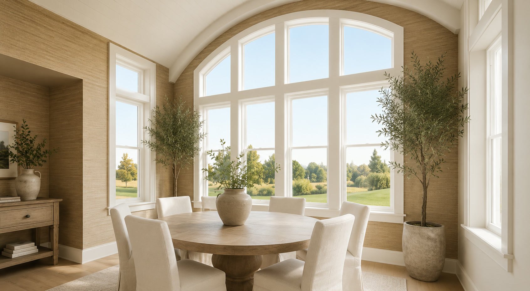 Two-story Dallas–Fort Worth home at dawn with black-framed replacement windows